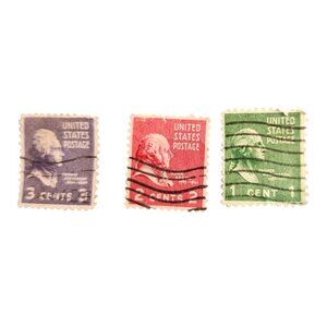 Vintage U.S. Postage Stamps Set 1¢ George Washington 2¢ John Quincy Adams 3¢ Tho